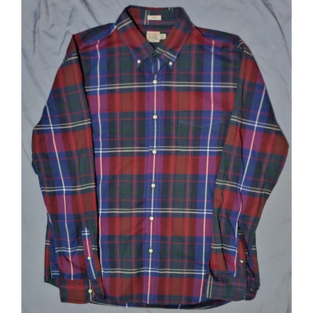 J.Crew Secret Wash Slim Fit Plaid Button Down Shirt Mens XL Red/Blue‎ Oarsman